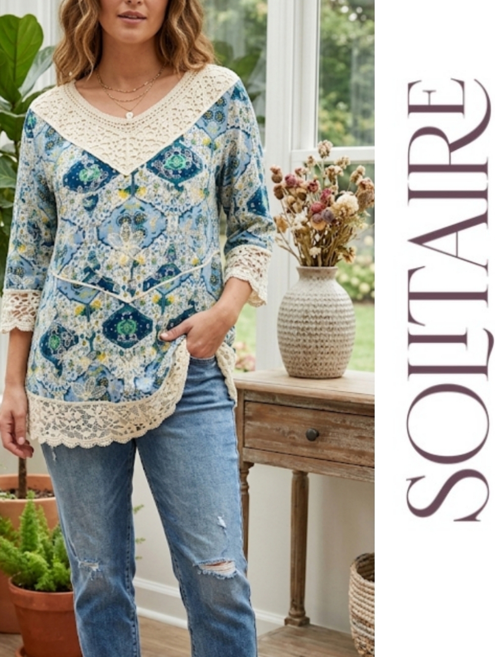 Solitaire Crochet Detail Boho Tunic Top, Nordstrom